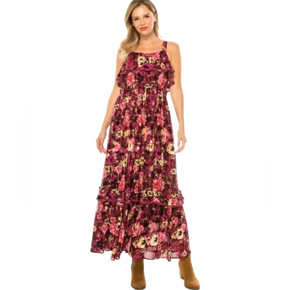 A Collective Story Tiered Maxi Dress Vibrant Floral Ruffle at Bust Popover XL
